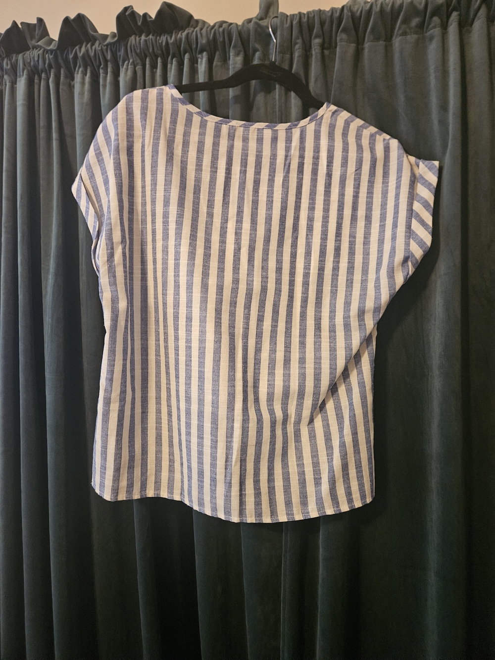 Striped Short-Sleeve Women’s Top in Blue and White